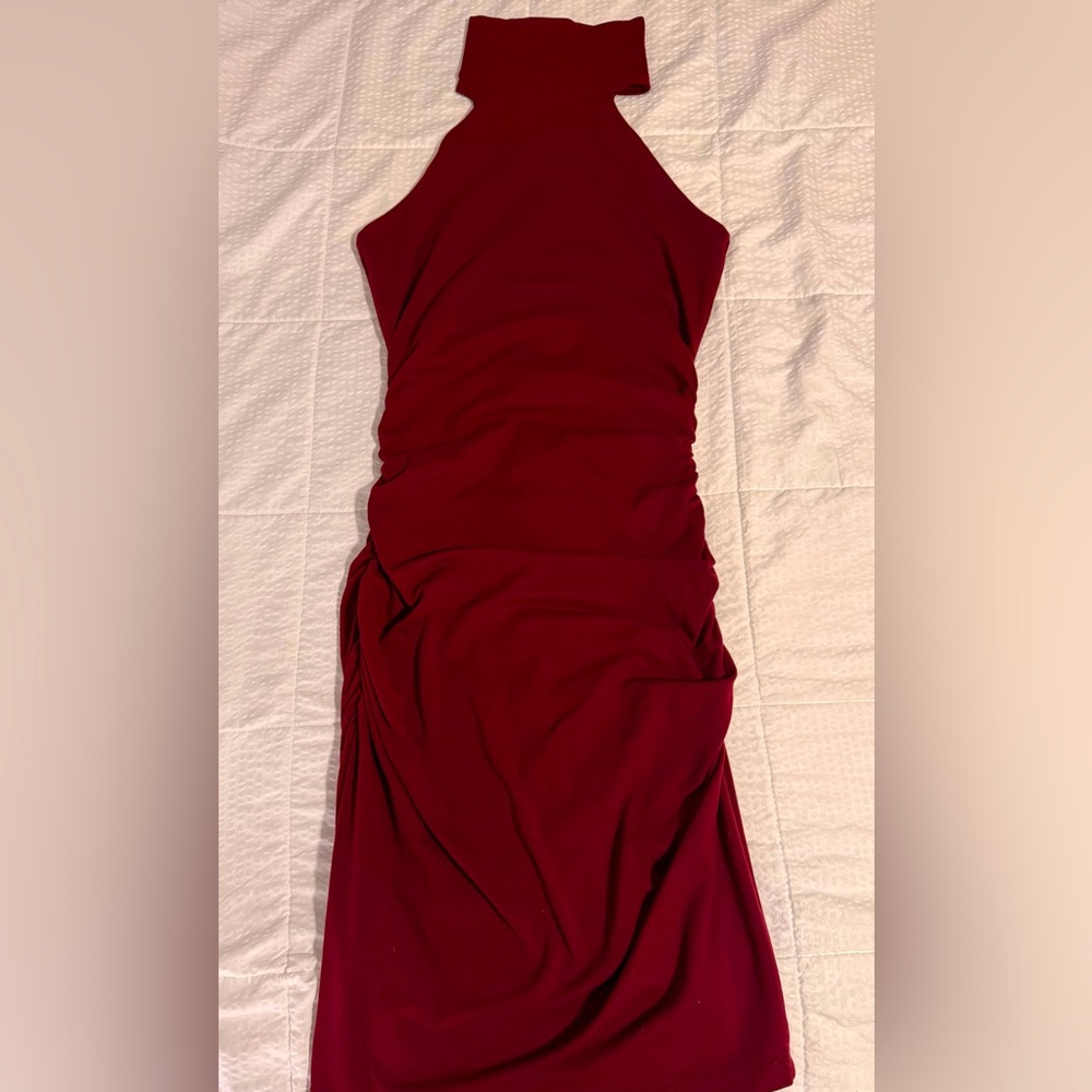 Susana Monaco Burgandy HIgh Neck Dress